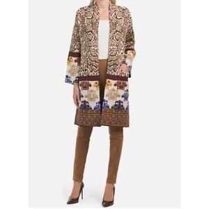 Max Sport Sweater Womens Small Twin Print Duster Cardigan Leopard Open Front